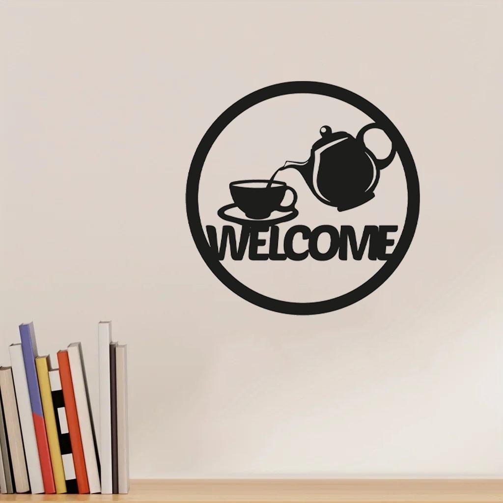Teapot Welcome Metal Sign: Charming Tea Time Decor with Teapot and Saucer—Perfect for Creating a Cozy Home Atmosphere