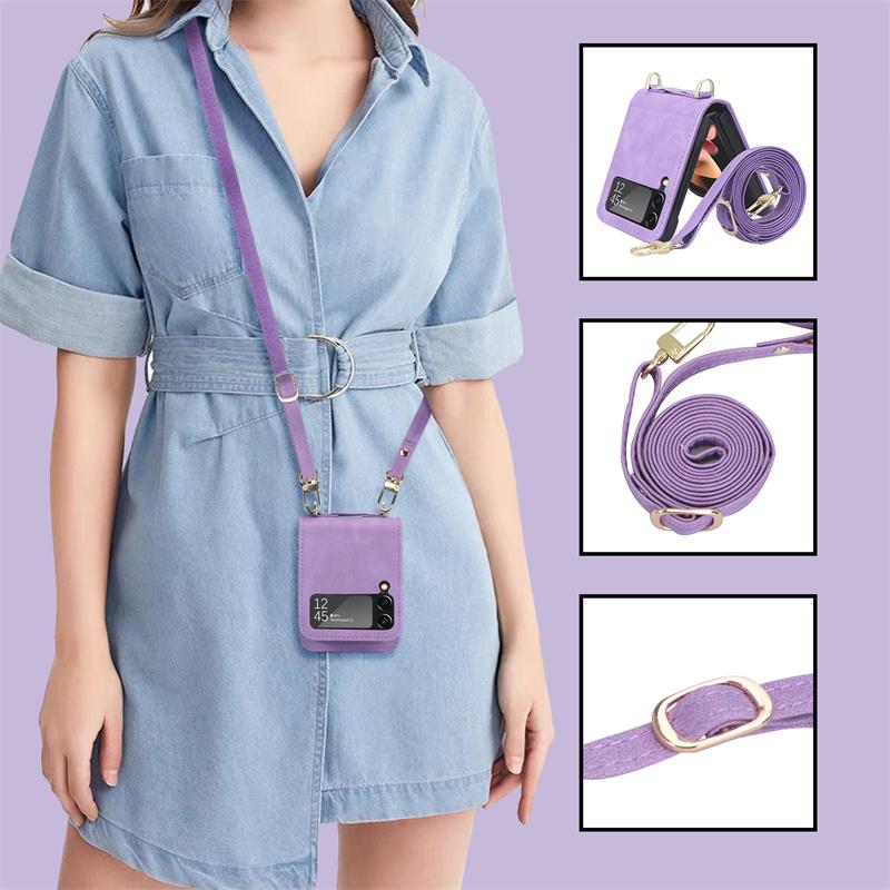 Роскошный ремешок для ожерелья через плечо с цепочкой в форме сердца, однотонный чехол для Samsung Galaxy Z Flip 5 Z Flip4 Z Flip3