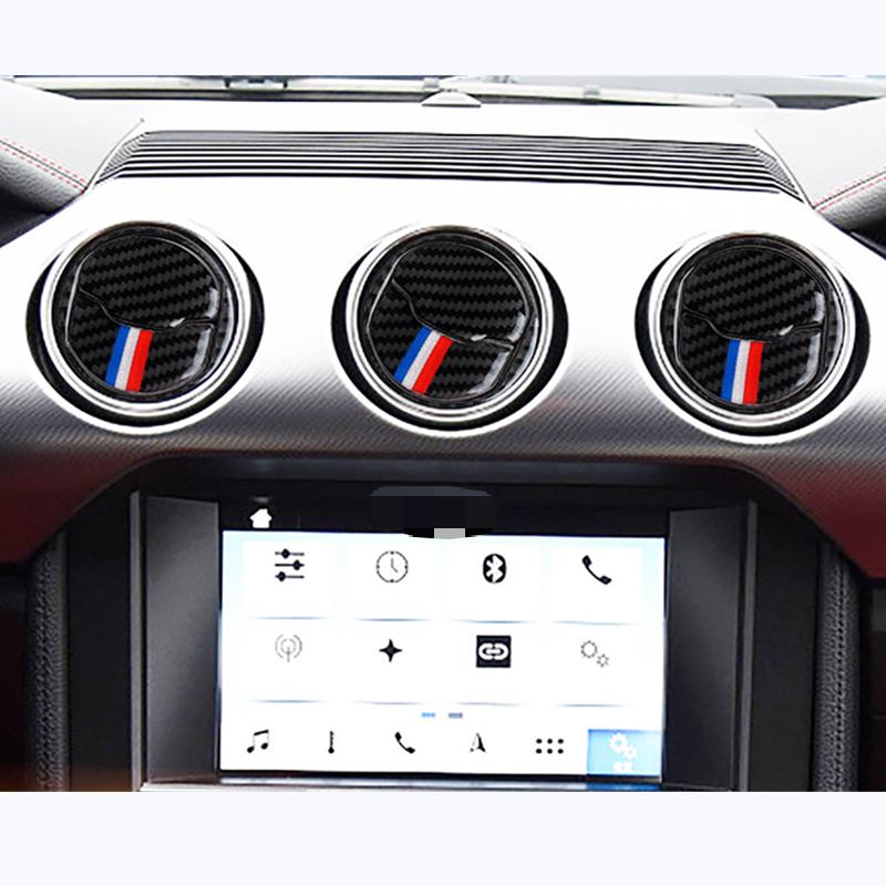 Центральная розетка кондиционера из углеродного волокна для Ford Mustang, наклейка на рамку переменного тока 2015 2016 2017 2018 Авто