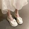 Mary Jane Small Leather Shoes Women's Thick Heel Thick Sole Heightening Japanese Jk Round Head Bow Pearl Chain Loafers