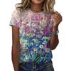 Women's Short Sleeved New 3D Floral T-shirt Printed Round Neck T-shirt