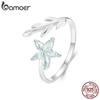 925 Sterling Silver Exquisite Flower Opening Ring Leaf Adjustable Ring for Women Birthday Gift Fine Jewelry