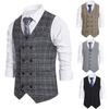 Men's Business Slim Fit Casual Men's Vest for Wedding Soft Wool Tweed Waistcoat Herringbone Groosmen Retro Vintage Slim