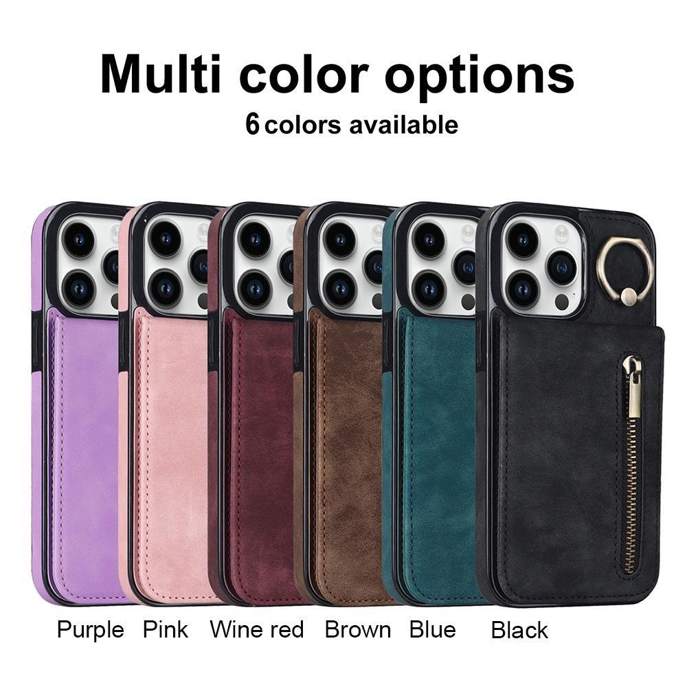 Кожаный чехол-кошелек с держателем для карт с откидным кольцом на 360° и подставкой на молнии для iPhone 15 14 13 12 11 Pro Max XS MAX/Samsung S23 S22 S21 Ultra Plus A13 A14 A53