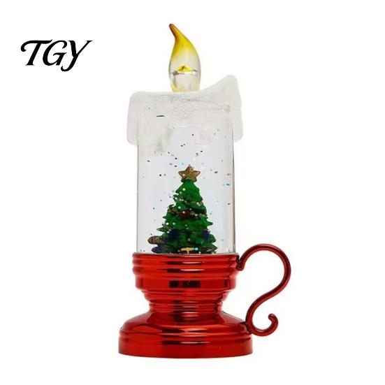 Cozy Living Room Lighting Christmas Night Light, Flameless LED Water Filled Candle Lamp with Vintage Style Home Decor Falling Snow, Tabletop