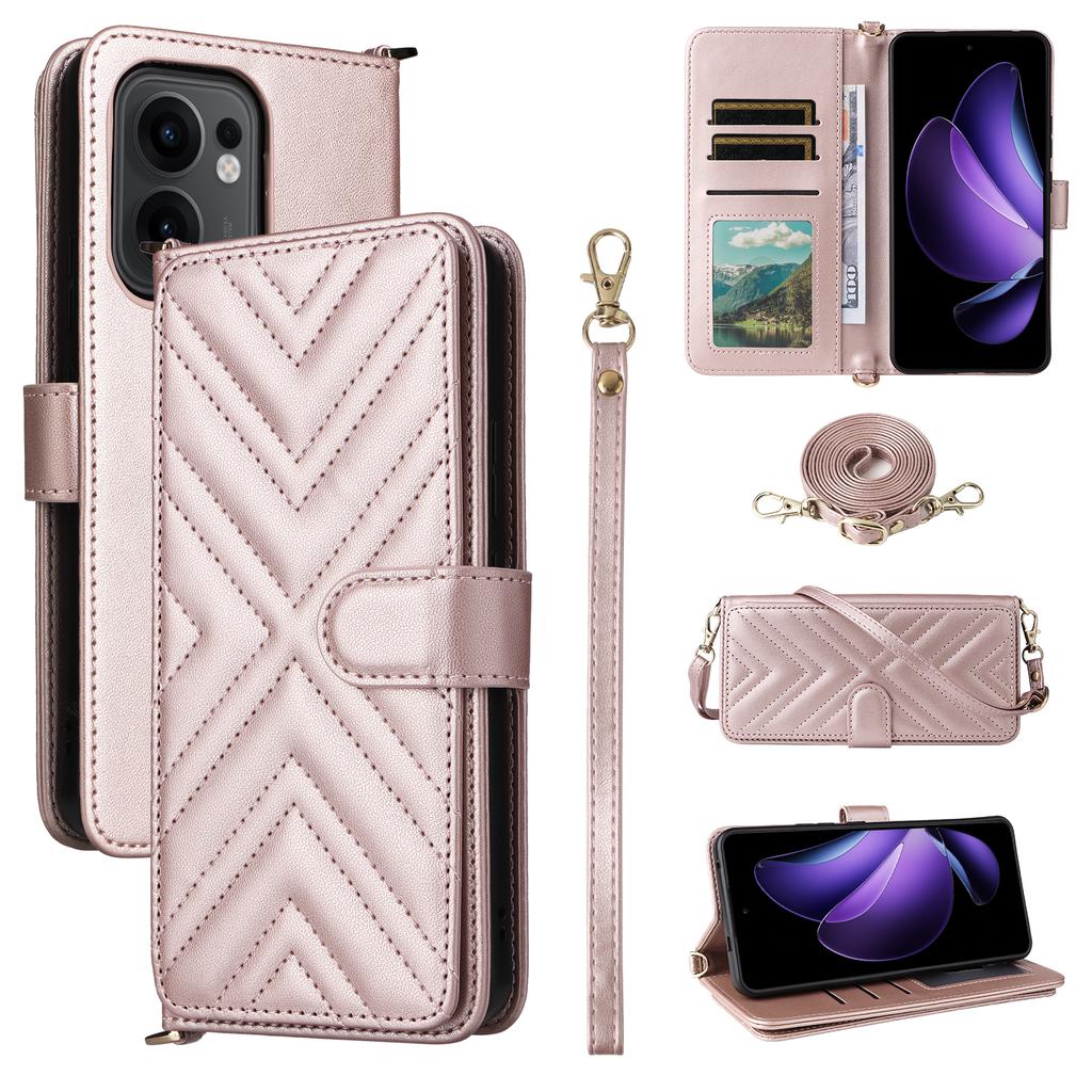 For Oppo Reno13 F 5G/4G Wallet Case with Shoulder/Wrist Strap Leather Phone Cover Stand