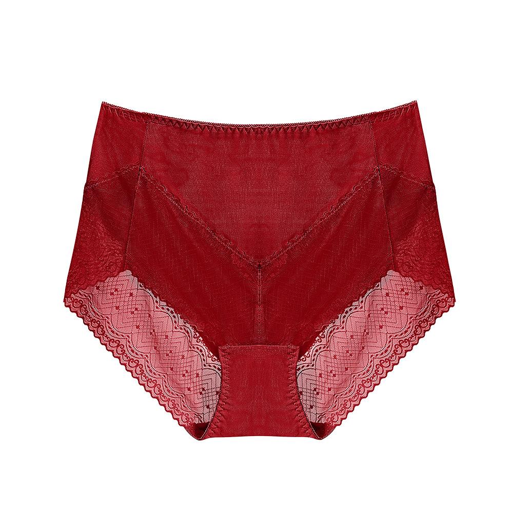 No Trace Breathable Panties High Waisted Lace Patchwork Women's Underwear Cinching Lifting Hip Shaping Body Solid Color Pure Cotton PANTIES