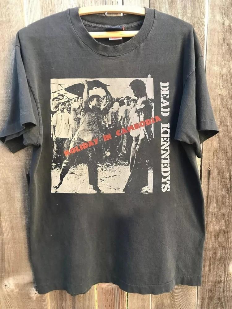 Винтажная футболка унисекс 1990-х 1997 года Dead Kennedys Holiday In Cambodia Угольно-серая