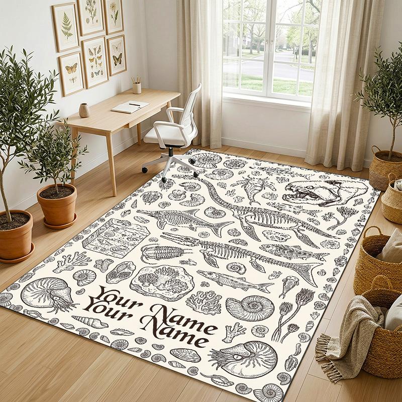 Dinosaur Theme Crystal Velvet Rug Personalized Custom Name Text Soft Floor Mat Home Decor