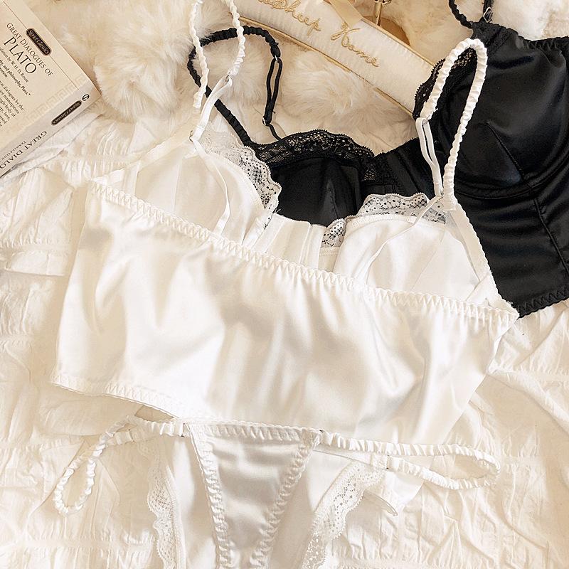 Летний женский комплект нижнего белья, французский сексуальный кружевной ультратонкий комплект с бюстгальтером из шелковой ткани, удобный регулируемый ремешок, бюстгальтер без косточек, комплект нижнего белья