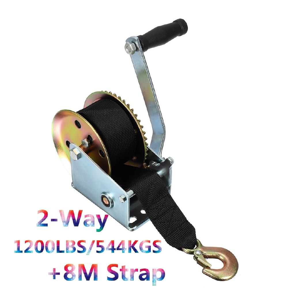 Черная ручная лебедка 1200 фунтов/544 кг, двухскоростная, синтетическая, для лодочного прицепа, кемпера, с 8-метровым ремнем