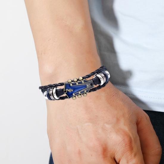 Плетеный браслет-гитара из цинкового сплава с регулируемой пряжкой, ручная плетеная искусственная кожа, 3 слоя