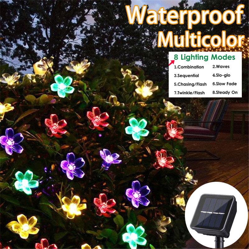 5M/7M Outdoor Courtyard Solar Fairy Lights Cherry Blossoms Solar String Lights Christmas Decorative Lighting Lamp