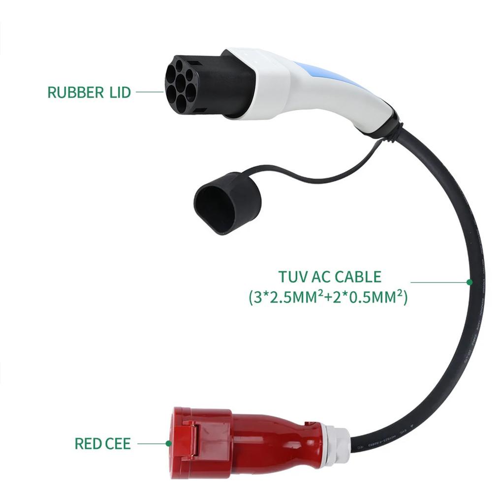 32a 3P Ev Charger Adapter Type2 Plug to Red CEE Socket Connector European Electric Vehicle Car Charger Plug To Cee EVSE Charging