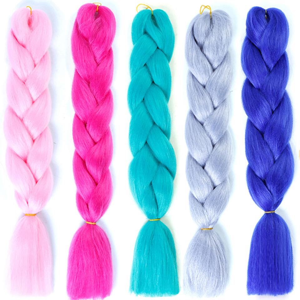 Синтетические плетеные волосы 24 дюйма Jumbo Braid Ombre Jumbo Наращивание волос для женщин DIY Косички для волос Фиолетовый Розовый Желтый Красный