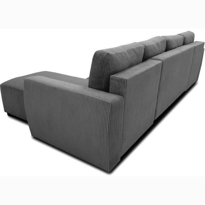 PHARELL 5/6 seater panoramic convertible sofa - Anthracite corduroy fabric - Storage box - L297xP155xH85cm