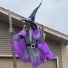 6 FT Halloween Flying Witch Decor Voice Activated Animatronic Witch On Broom with Light-up Eyes for Garden Yard Lawn Outdoor Indoor Decor