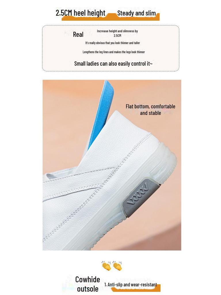 2025 Women's Genuine Leather White Sneakers: Breathable, Soft Cowhide Sole, Versatile Two-Wear Design for Spring & Summer.