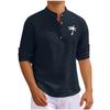 Men's T-shirt Long-sleeved Stand-up Collar Open-button Coconut Printed Shirt Men's Casual Sports Top
