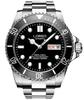 LOREO Silver Stainless Steel Sapphire Glass Blue Rotating Bezel Auto Date Week Men's Men's Watch, Black, Diving.