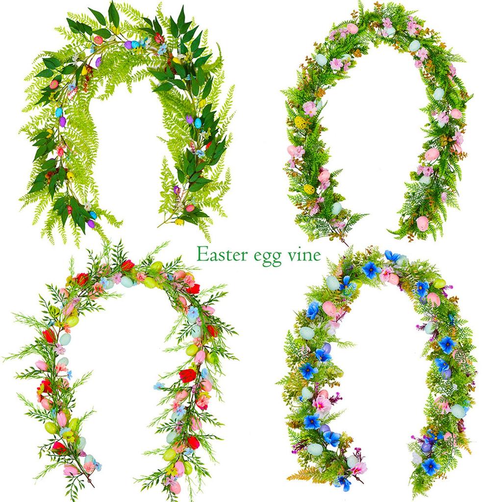 1 Pieces 6.2ft Easter Egg Garland For Mantle Spring Vine Flower Easter Garland Multi Colored Artificial Hanging Wall Decor For Easter Tree Decoration
