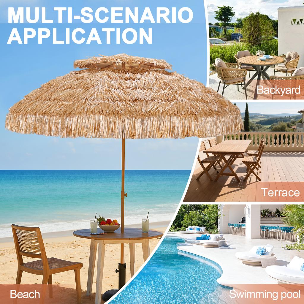 9ft Pool Patio Beach Umbrella with 8 Ribs Uv Protection Thatched Beach Umbrella for Market Terrace Restaurant