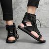 Men Roman Sandals Black White Leather Gladiator Sandals Outdoor Summer Roman Sandals for Men Peep Toe Open Toe Beach Shoes