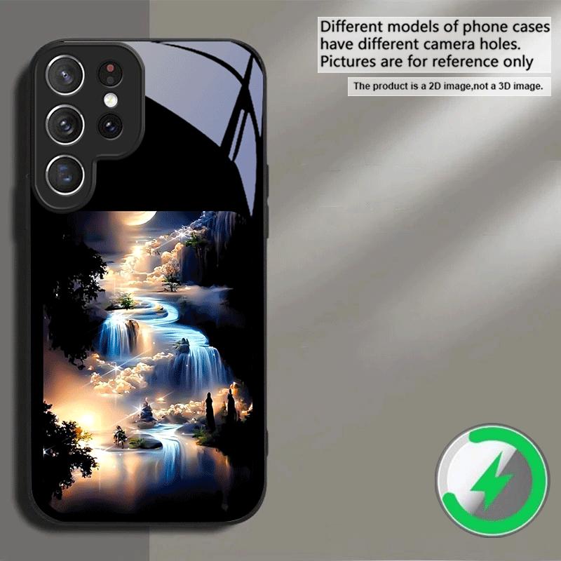 Фантастический ночной пейзаж Для Samsung S26 S20 Ultra S21 Pro S22 Plus S23 FE S24 Ultra S25 Для Magsafe Чехол на телефон со стеклянной задней панелью и бортиками