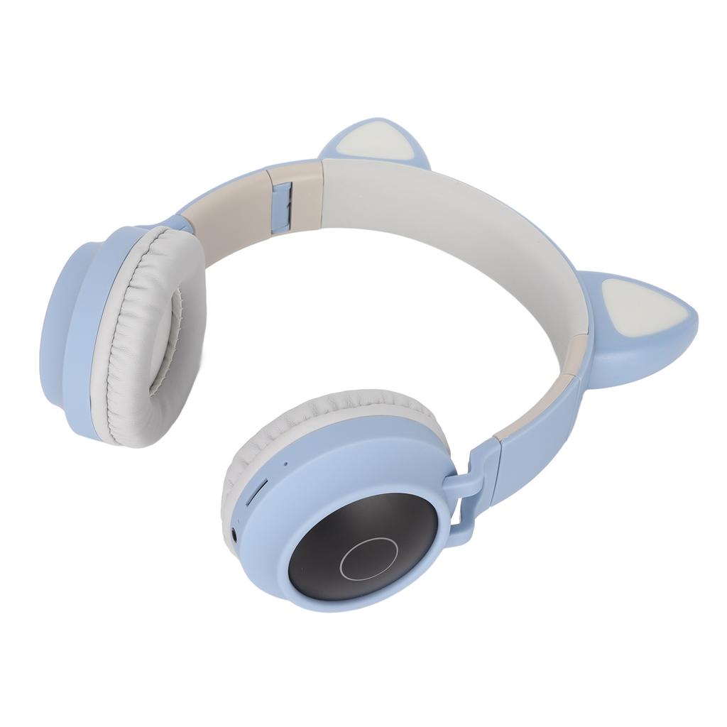 Игровые наушники с кошачьими ушками, глубокий бас, светодиодная подсветка, складная, симпатичная гарнитура с кошачьими ушками и мягкими амбушюрами синего цвета