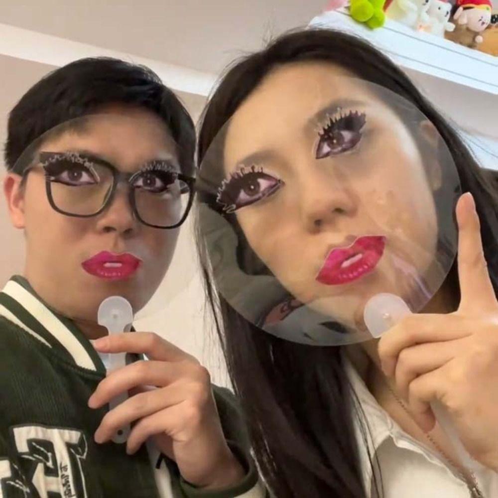 Длинные ресницы Прозрачные ручные веера ПВХ Печатный веер Веер с красными губами Подарок другу