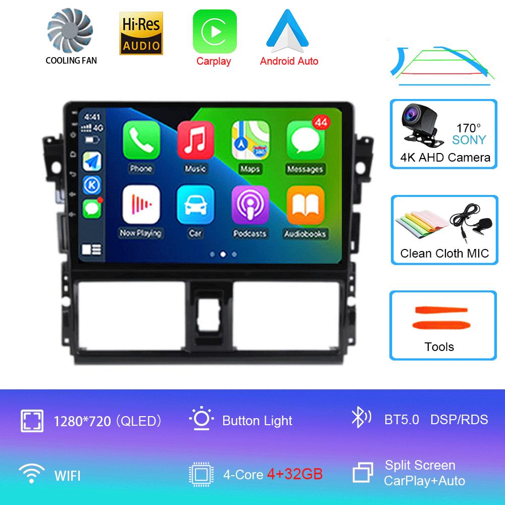 Для Toyota Vios Yaris 2013 2014 2015 2016 Автомагнитола Android 14 Carplay Auto Мультимедийный Видеоплеер GPS Навигация 2din Стерео