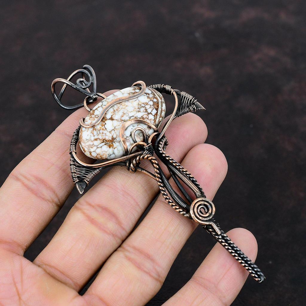 Кулон из магнезита с дикой лошадью, кулон в медной проволоке, кулон ручной работы, замечательный медный ювелирный подарок для мамы, подвески из натуральных драгоценных камней