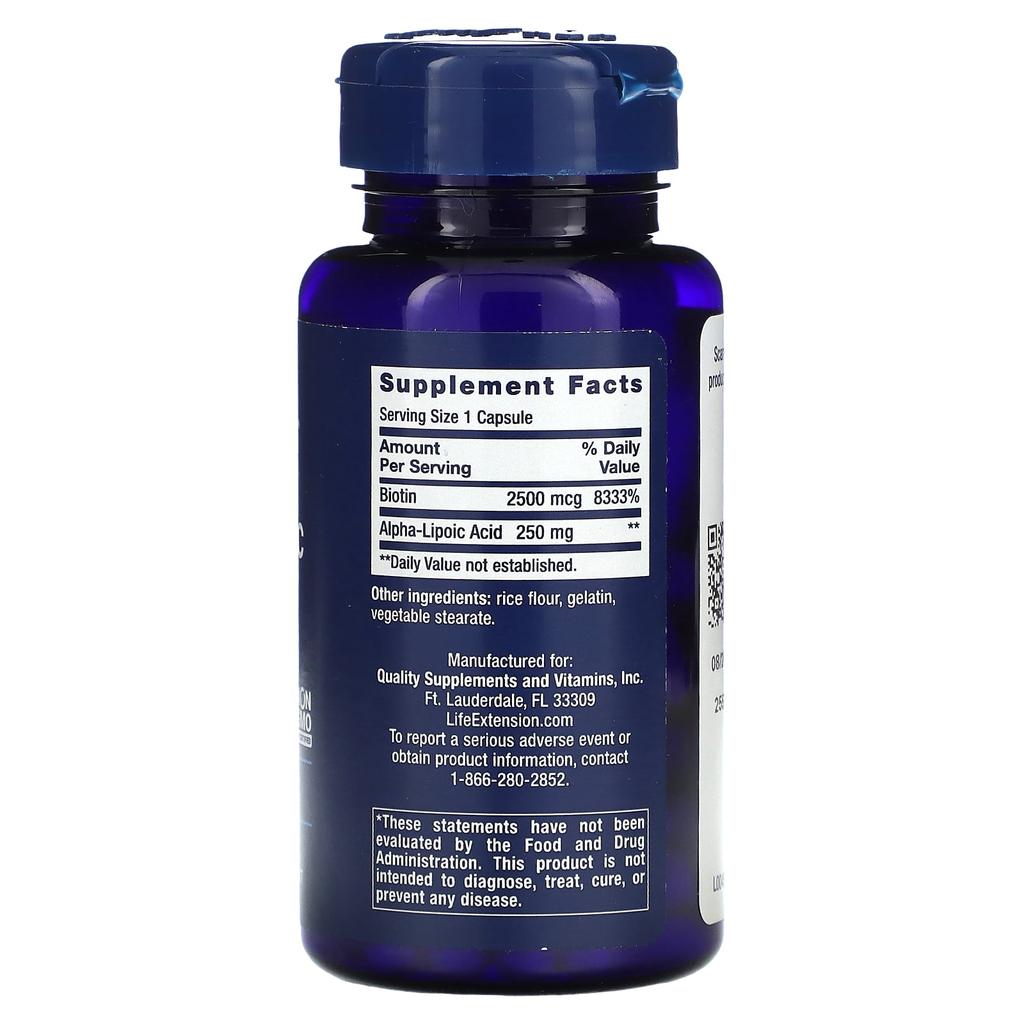 Life Extension Alpha Lipoic Acid with Biotin, 60 Capsules