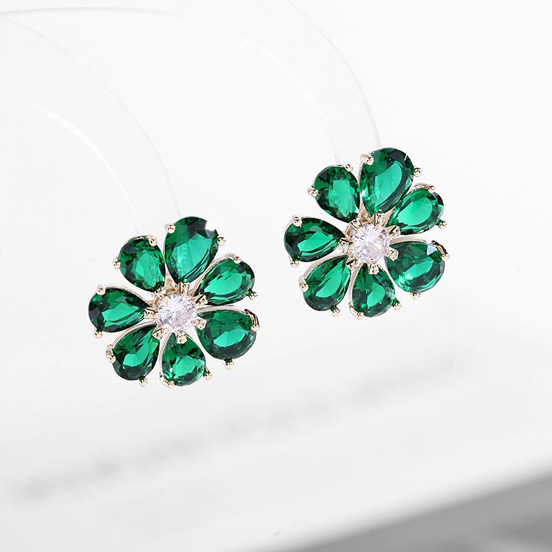 Новые серебряные серьги-гвоздики с микроинкрустацией из фиолетового циркония в форме цветка, свежие темпераментные серьги-гвоздики в стиле Мори.