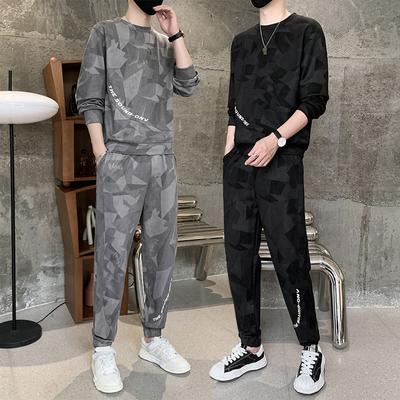 Повседневный спортивный костюм для мужчин весна и осень новый круглый вырез толстовка свободный красивый костюм