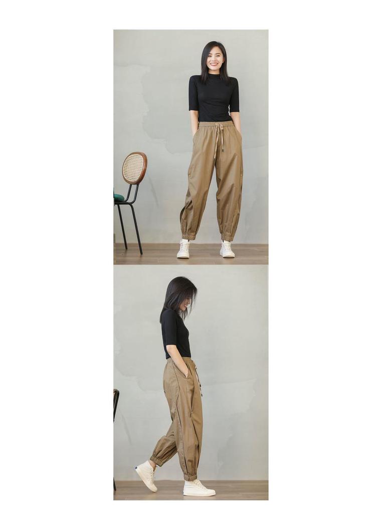 Женские брюки карго гаремы в корейском стиле: Свободный крой, эластичная талия, большой размер, манжеты на щиколотках, для лета и осени.