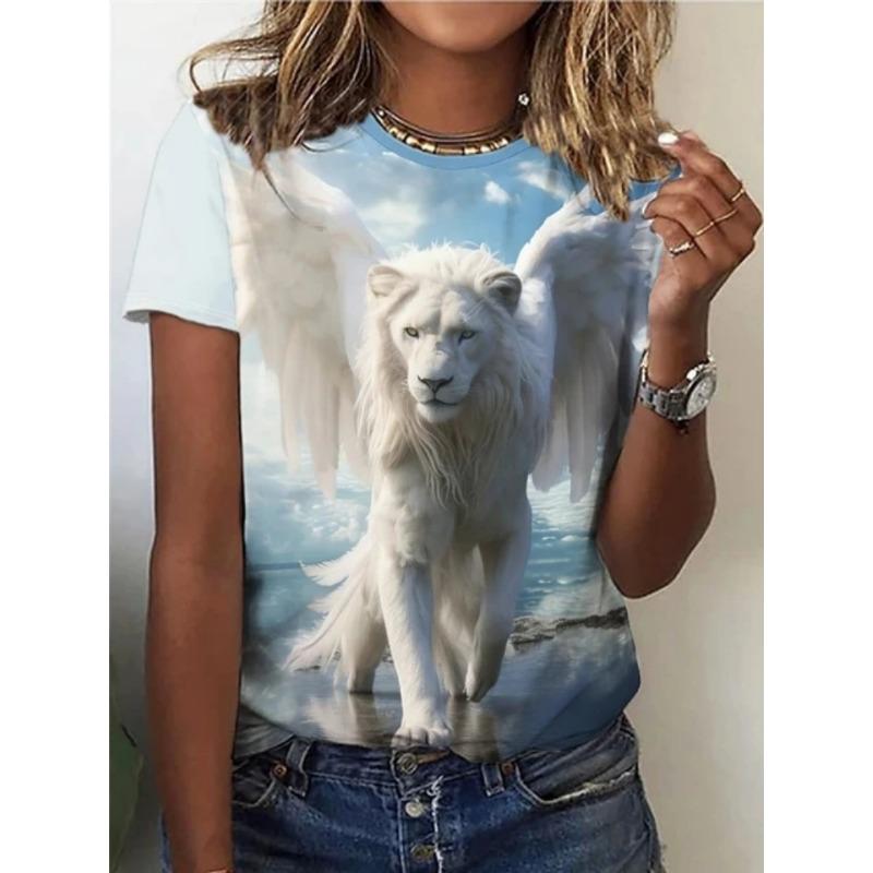 Women's Summer Fashion Casual Loose Plus Size Tiger 3D Printed Round Neck Short Sleeved T-shirt Top 6XL