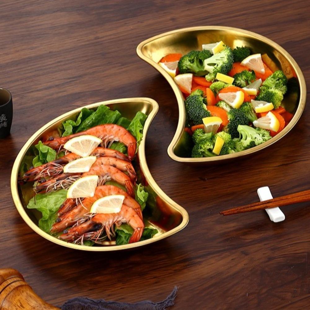 Mutifunctional Half-Moon Metal Trays Funny Child Plate Dinnerware Vegetable Plate Family Reunion