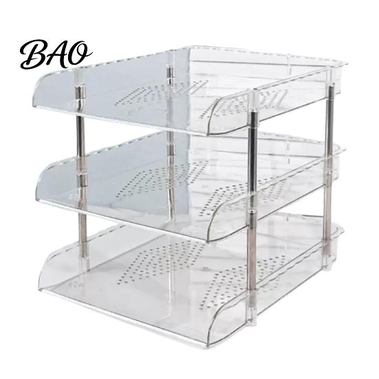 Stackable Office Storage Clear Desk Organizer, Transparent Layers PET File Rack, Space Saving Tray Organizer for A4 Documents And Stationery