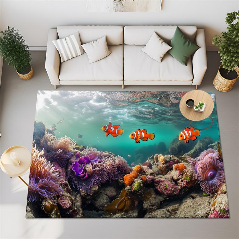 3D Sea Fish Turtles Big Carpet For Bedroom Living Room Super Soft Absorbent Sponge Bathroom Floor Mat Cute Toilet Rug Non-slip