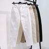 Весенне-летние эластичные джинсовые повседневные брюки женские свободные тонкие с высокой талией белые девятиточечные папины брюки стильные минималистичные пятикарманные брюки