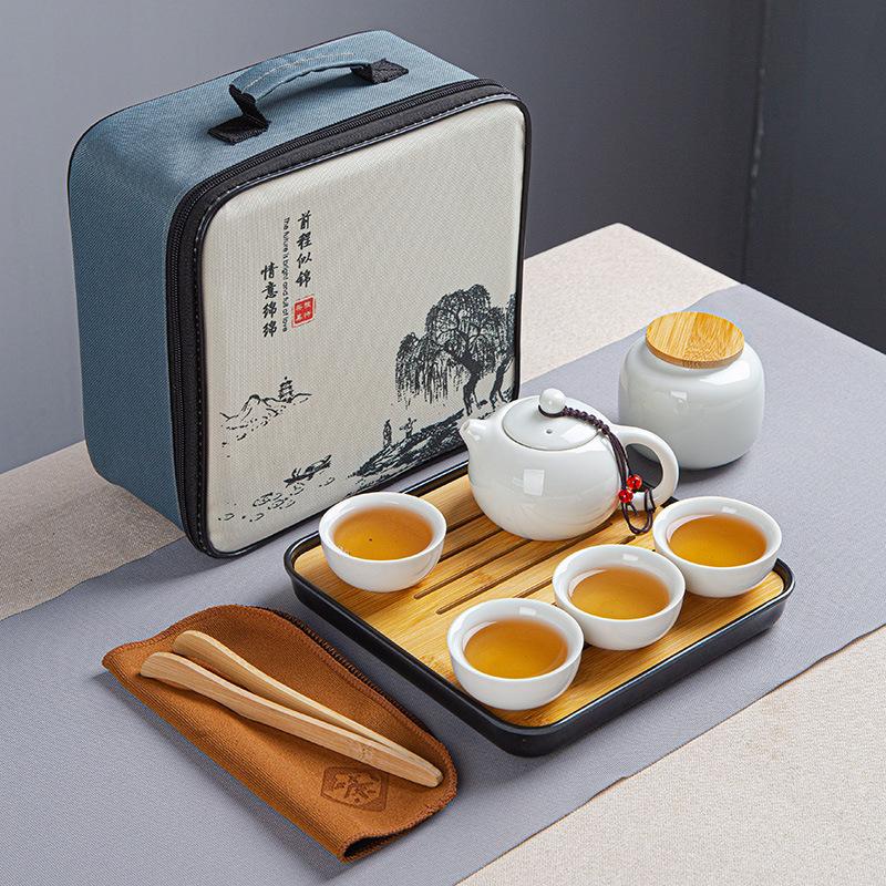 Portable Ceramic Ding Kiln Travel Kung Fu Tea Set Kuaike Cup Storage Bag Company Event Gifts