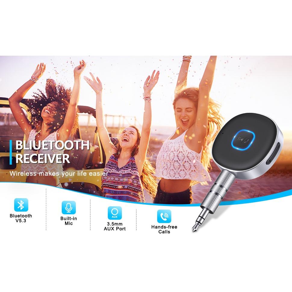 Автомобильный мини-адаптер Bluetooth, беспроводной автомобильный приемник Bluetooth 5.0 для домашних стерео/проводных наушников, звонки в режиме громкой связи, двойное соединение, время воспроизведения 16 часов