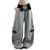 Womens Heavyweight Cross Sweatpants American Style Loose Wide Leg Pants Casual Streetwear