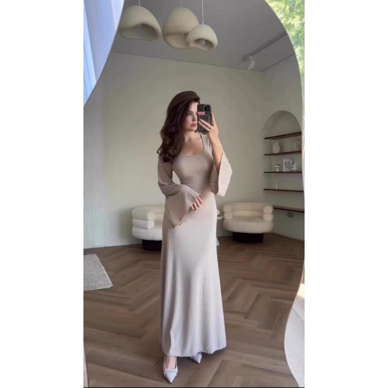 Женские осенне-зимние свободные повседневные платья с длинным рукавом и разрезом