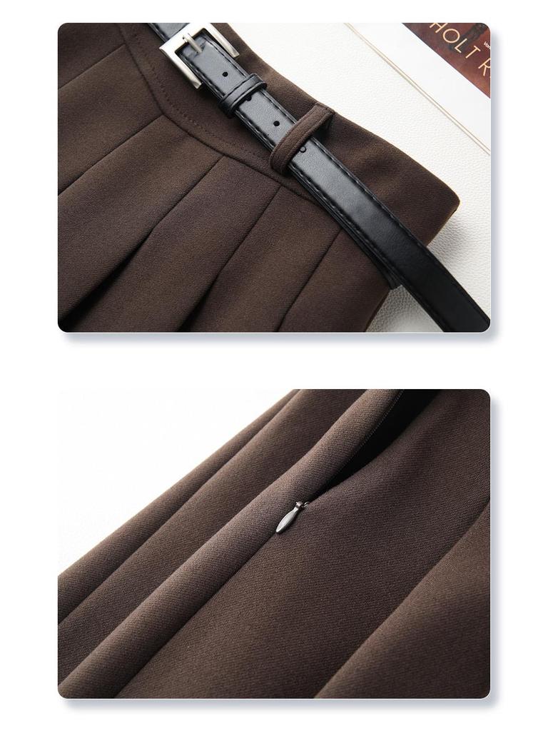 Женская юбка миди А-силуэта цвета хаки с высокой посадкой и плиссировкой - Коллекция Осень/Зима 2024