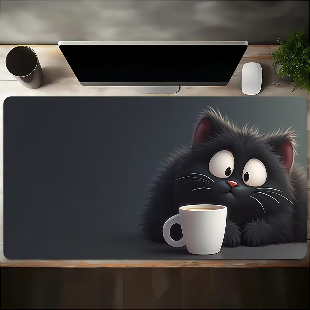 1 шт. Большой игровой коврик для мыши Милый Черный Кот Кофейный Дизайн Нескользящая Резиновая Основа Моющийся Аксессуар для Компьютерного Стола для ПК Игр Офиса