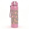 1PC Light Green Leaf Linear Texture 750ml Color Plastic Sports Water Bottle Leakproof Flip Straw Lid For Sports Office Home Use