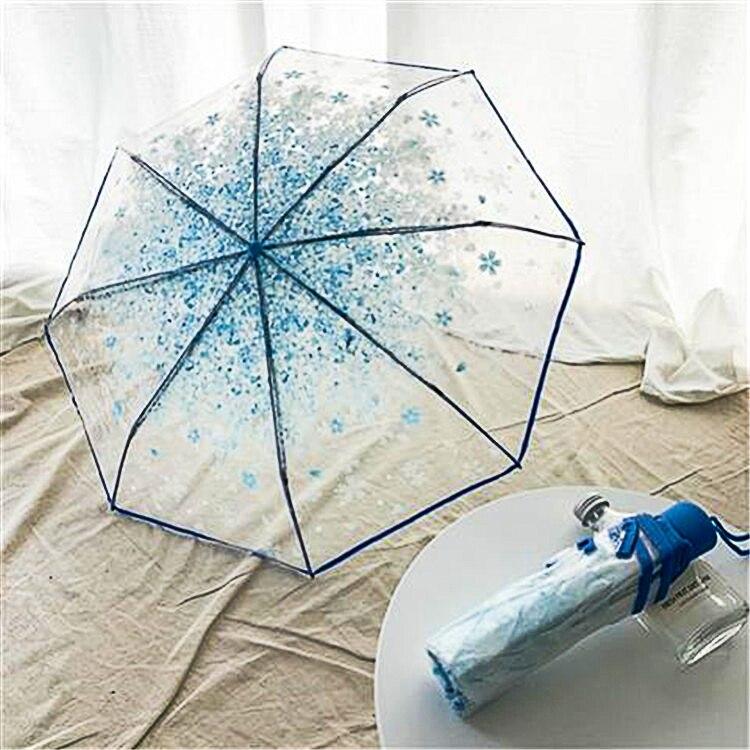 Korean Umbrella Folding Cute Korean Mini Fresh Simple Sen Series Trifold Japanese Cherry Blossom Transparent Umbrella
