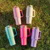 Изолированная кружка для воды Rainbow Paint 40 унций из нержавеющей стали 304 с трубочкой для мороженого, устанавливаемая в автомобиль, с большой ручкой, изолированная кружка